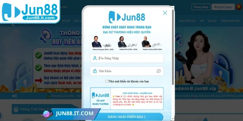 Đăng nhập tài khoản Jun88 qua website chính thức